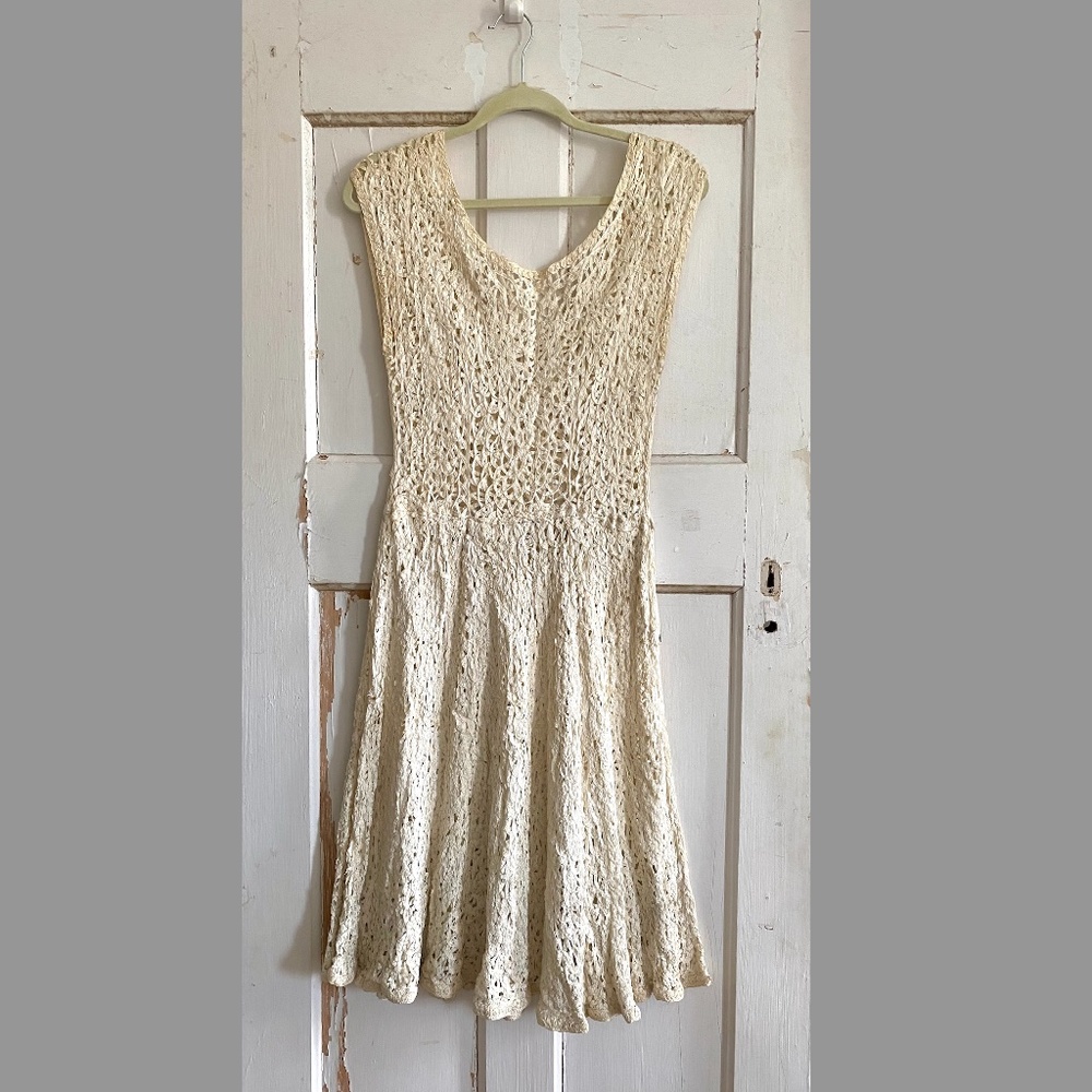 VINTAGE 1950s Cream Handwork Sutache A-line Dress